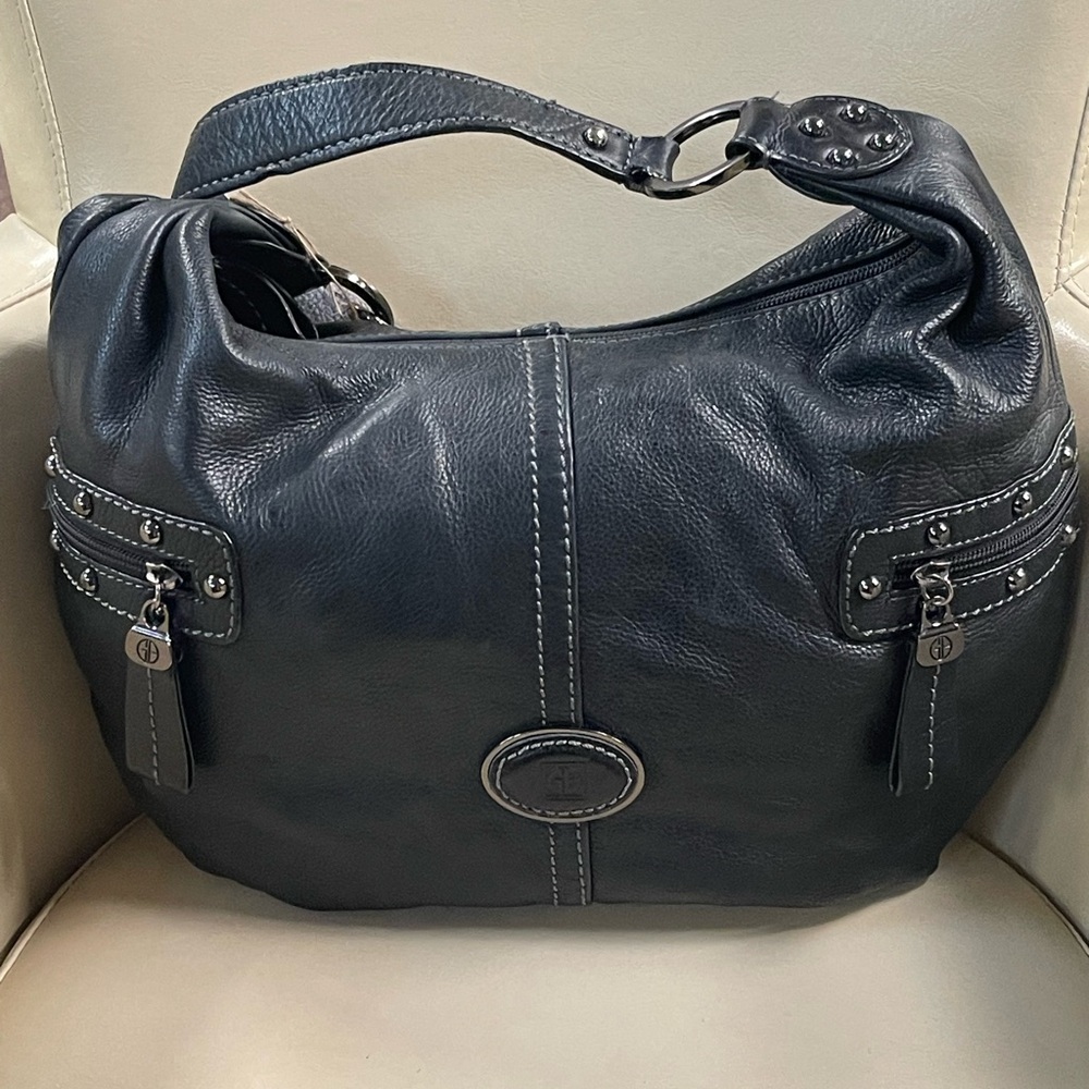 Gianni Bini Black Leather Shoulder Hobo Bag